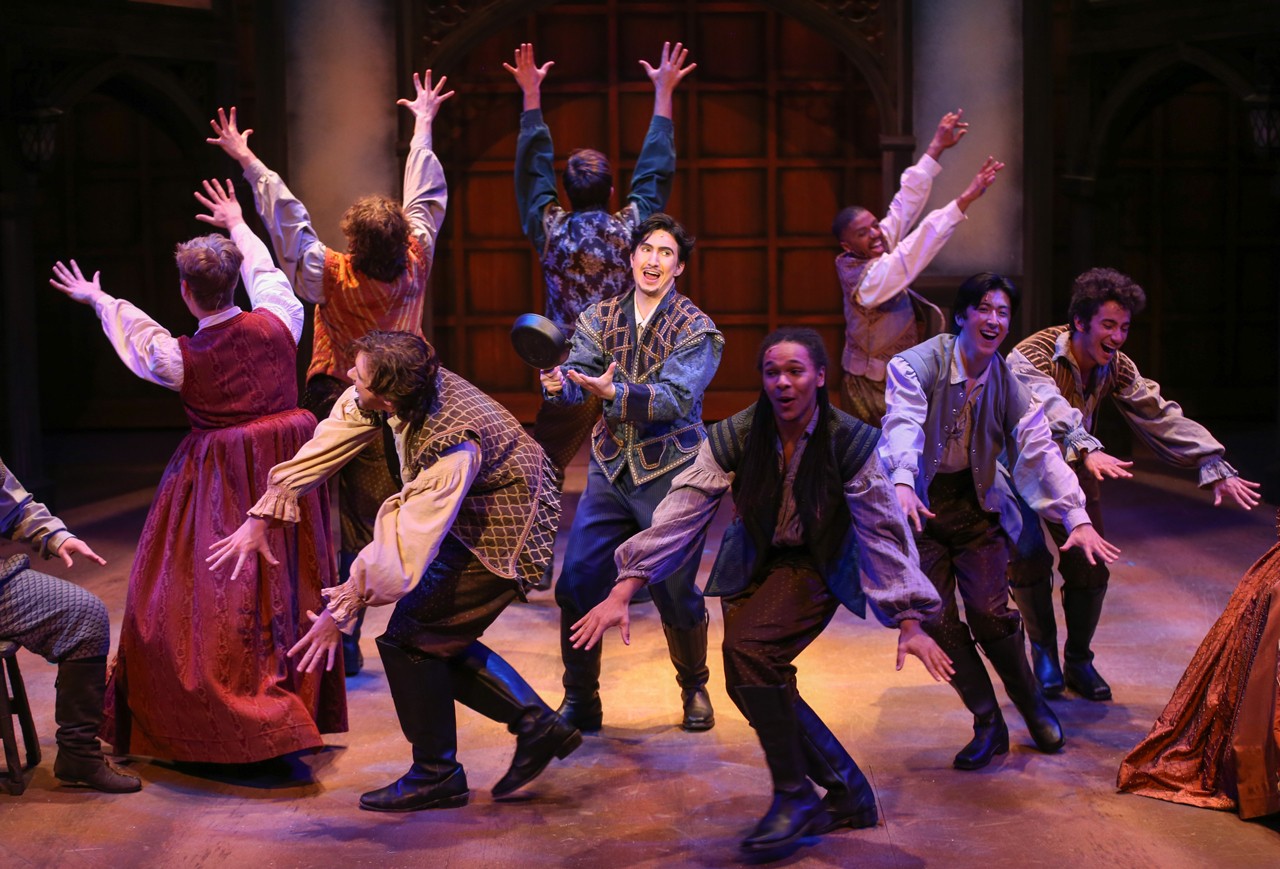 CCM students dressed in Elizabethan Era attire in a dress rehearsal photo from CCM's fall 2022 production of "Something Rotten!" Photo/Mark Lyons