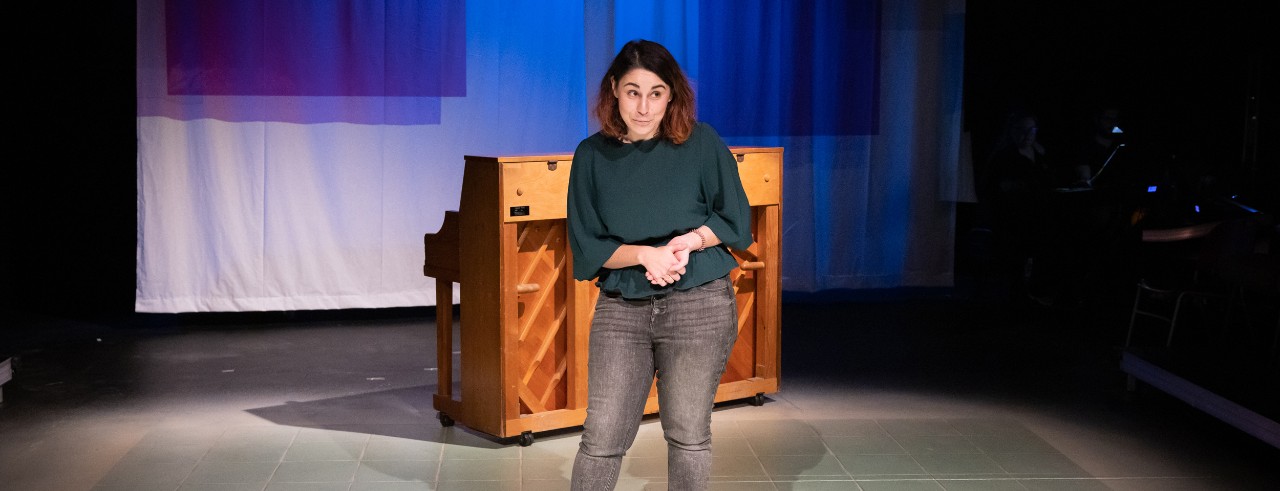 A photo of Rachel Stevens performing in "A New Brain" at Oakland University. Photo/Chuck Cloud 