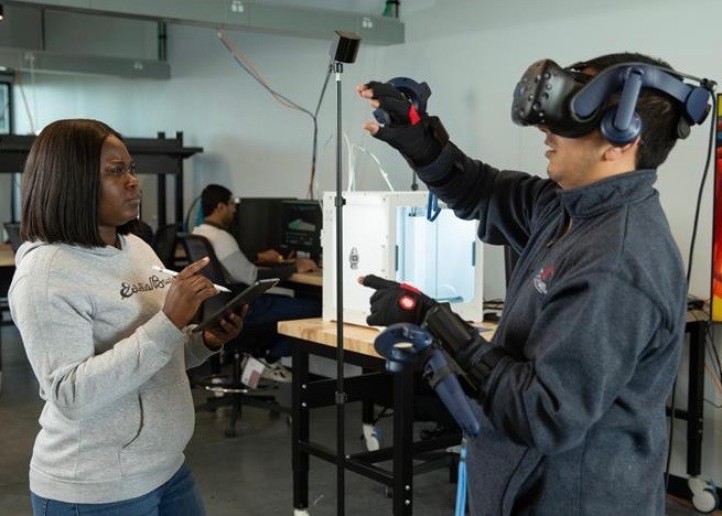 Student using virtual reality headset