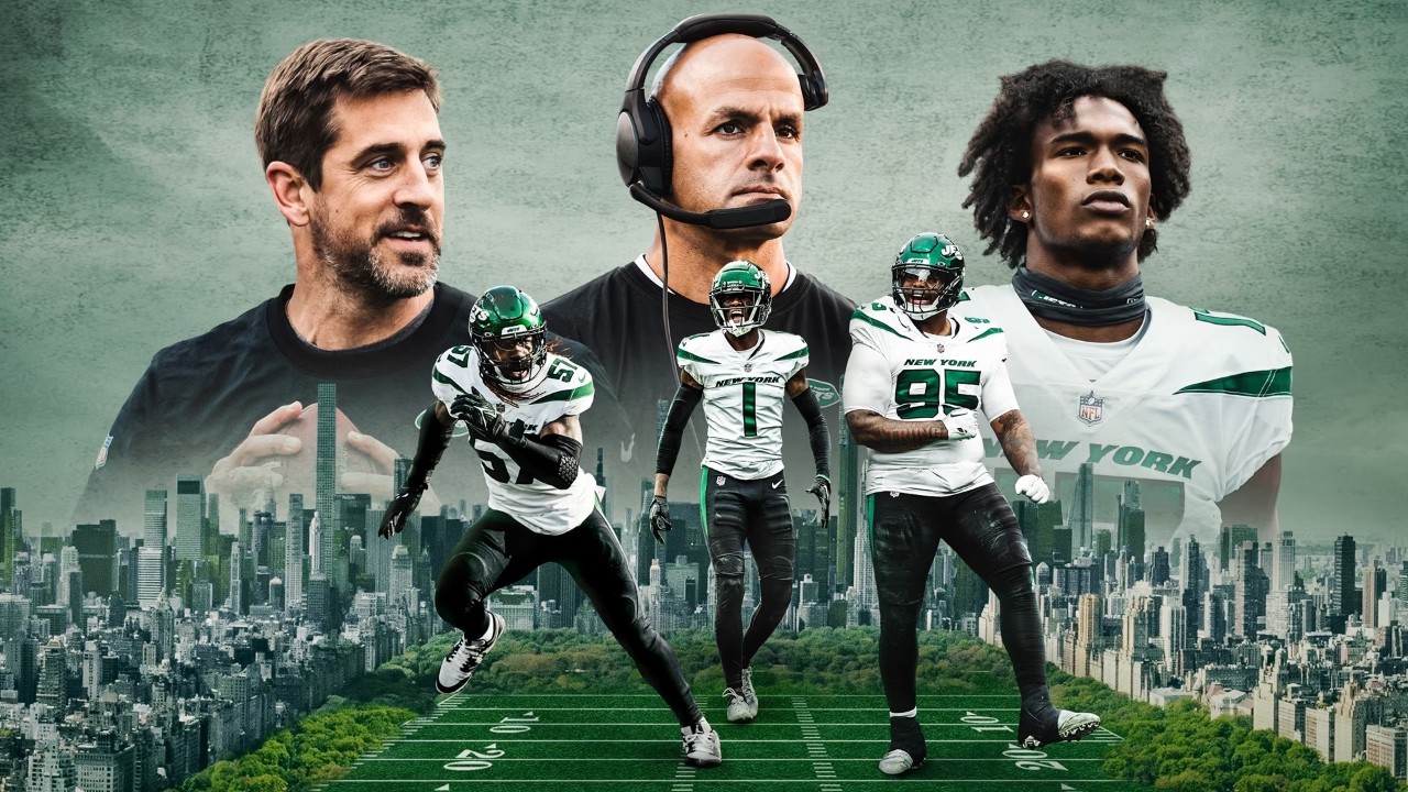 HBO Hard Knocks image featuring Sauce Gardner, Aaron Rodgers and other Jets players