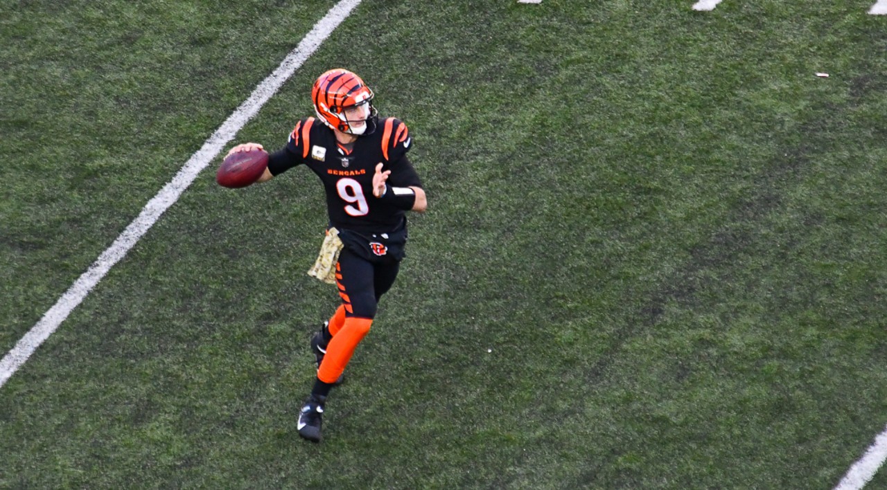 Joe Burrow drops back to pass against the Carolina Panthers in 2022.