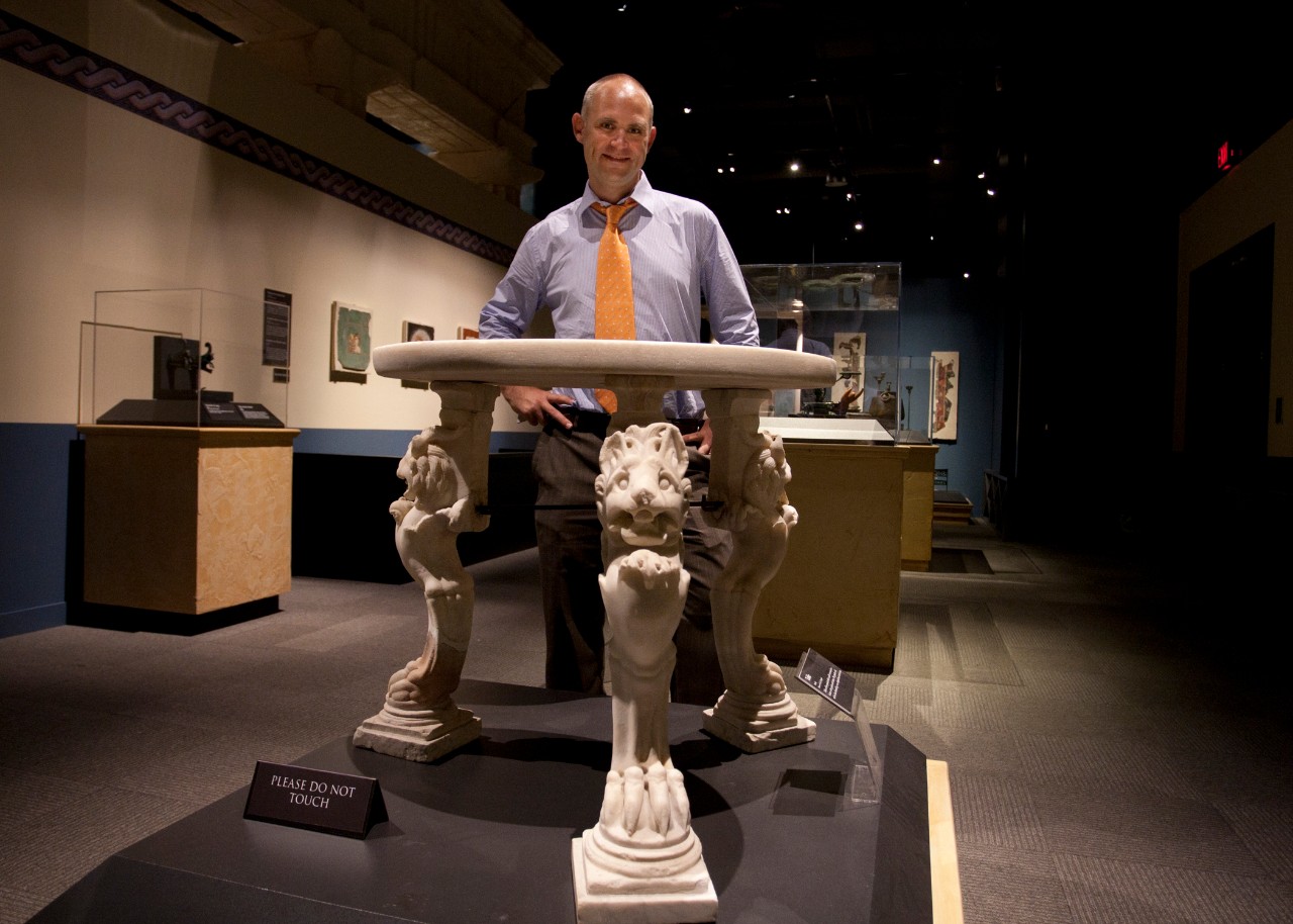 Steven Ellis winner of Rome Prize stands in the Pompeii exhibit @ the Museum Ctn.