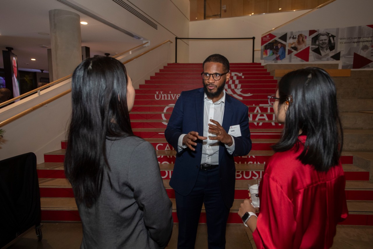 People enjoyed the University of Cincinnati Lindner Business Honors Homecoming event at Lindner College of Business Wednesday October 11, 2023. Photos by Joseph Fuqua II