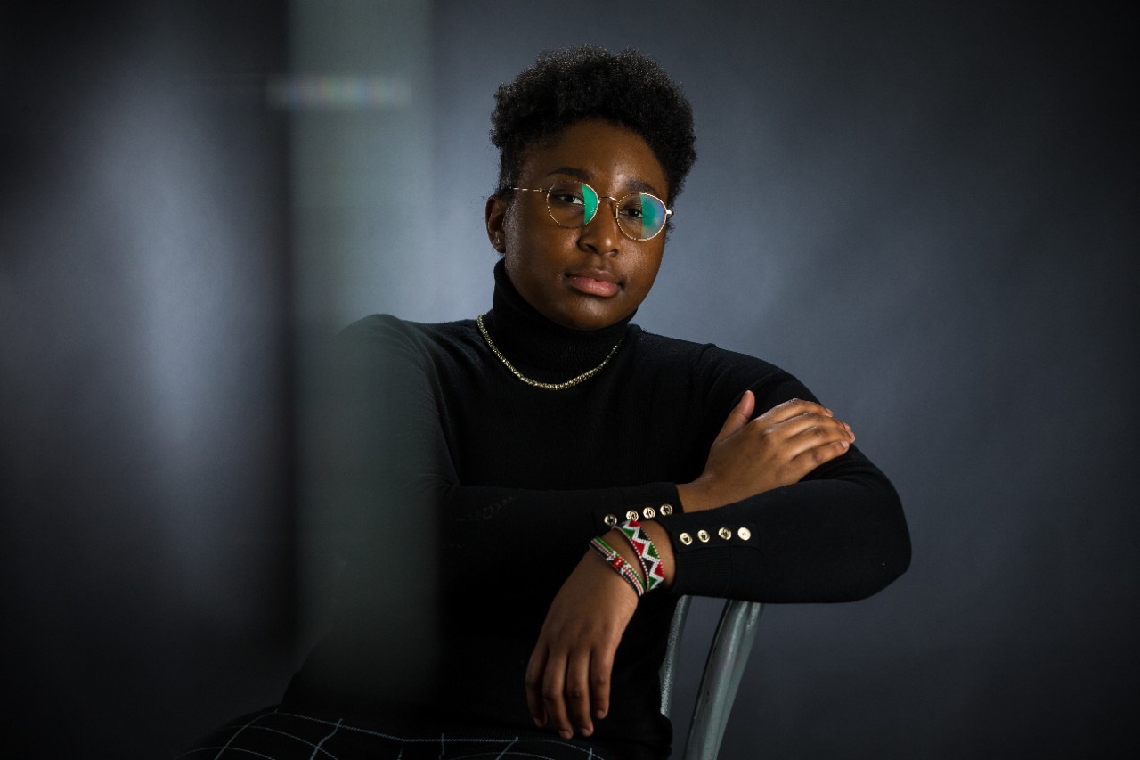 Student Janice Rotich poses for a feature news story.