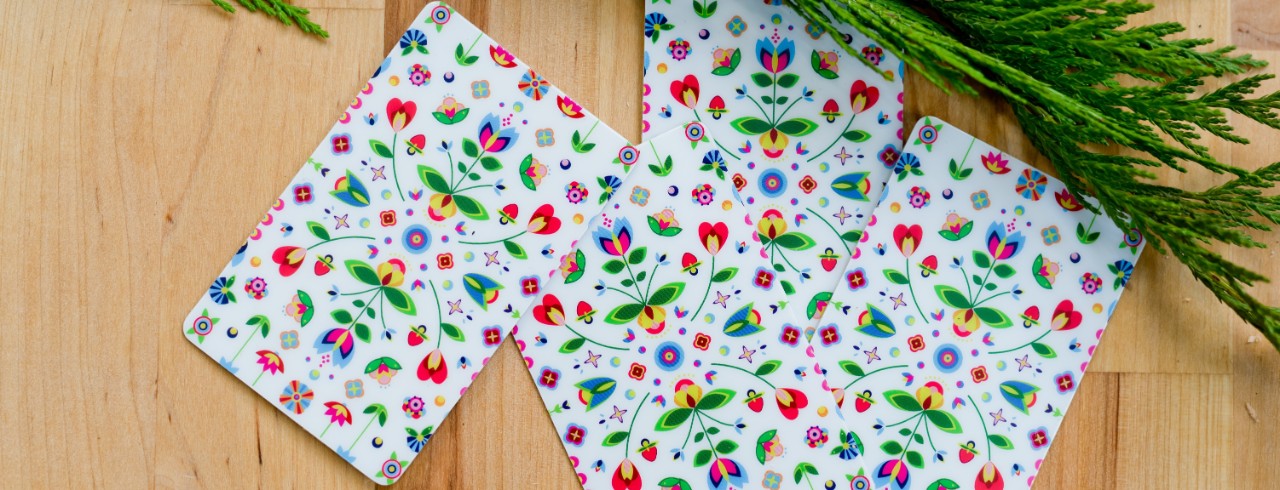 Gift cards on a table.