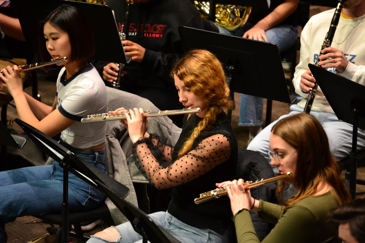 The CCM Wind Symphony rehearses in Corbett Auditorium. Photo by CCM graduate student conductor Pearce Nitta.