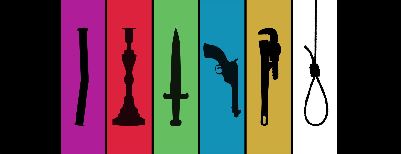 A promotional graphic for "Clue: On Stage." Design by Mikki Graff. 