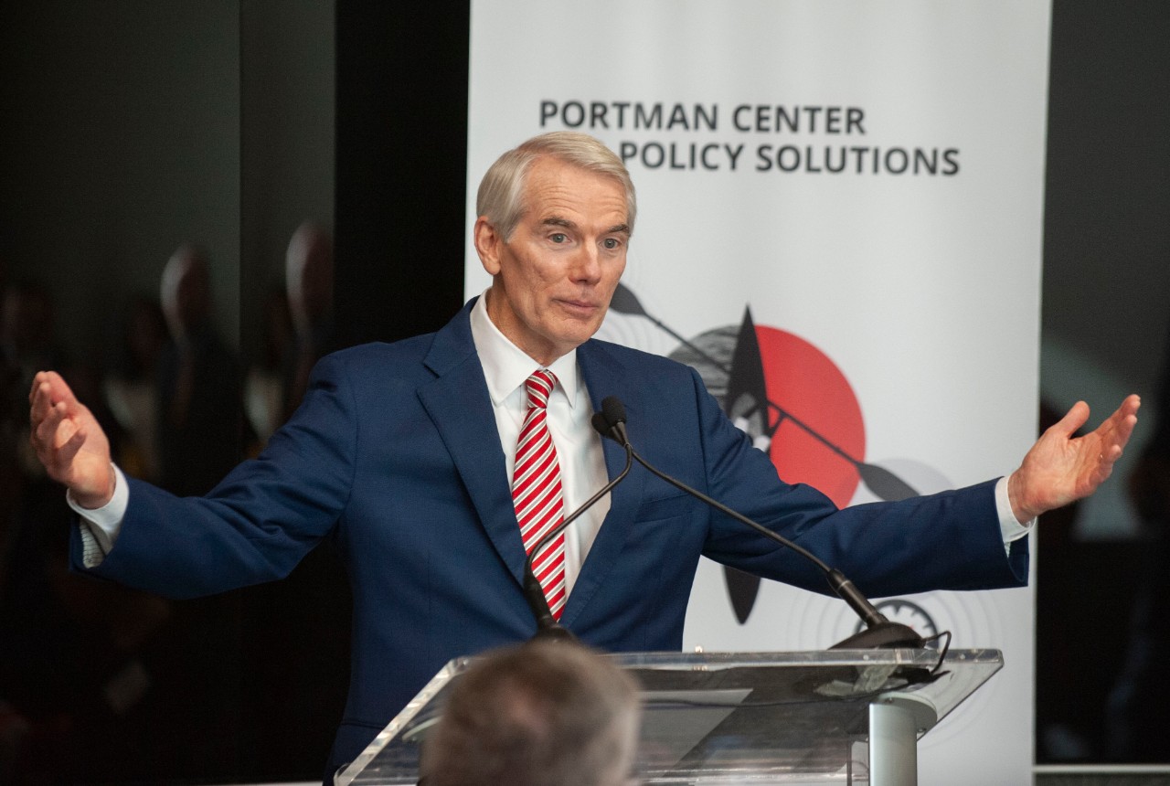 Rob Portman, Senator, United States of America (OH) spoke during his Portman Center for Policy Solutions ceremony at Clifton Court Hall | Margaret Valentine Overlook room Monday October 23, 2023. Photos by Joseph Fuqua II