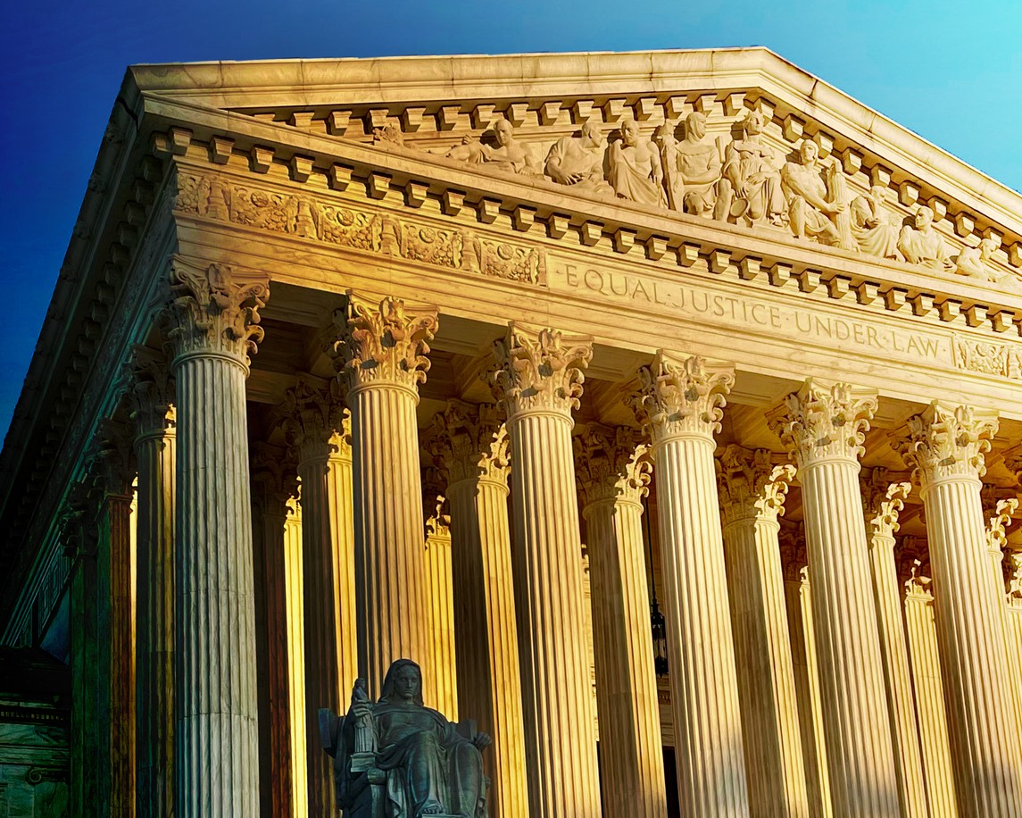 Entrance to the United States Supreme Court at sunrise