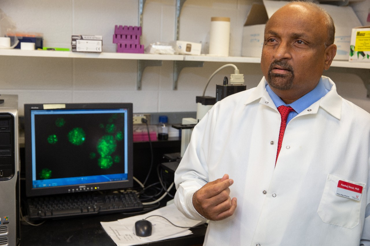 Professor Pankaj Desai and doctoral student Aniruddha Karve in the research lab.