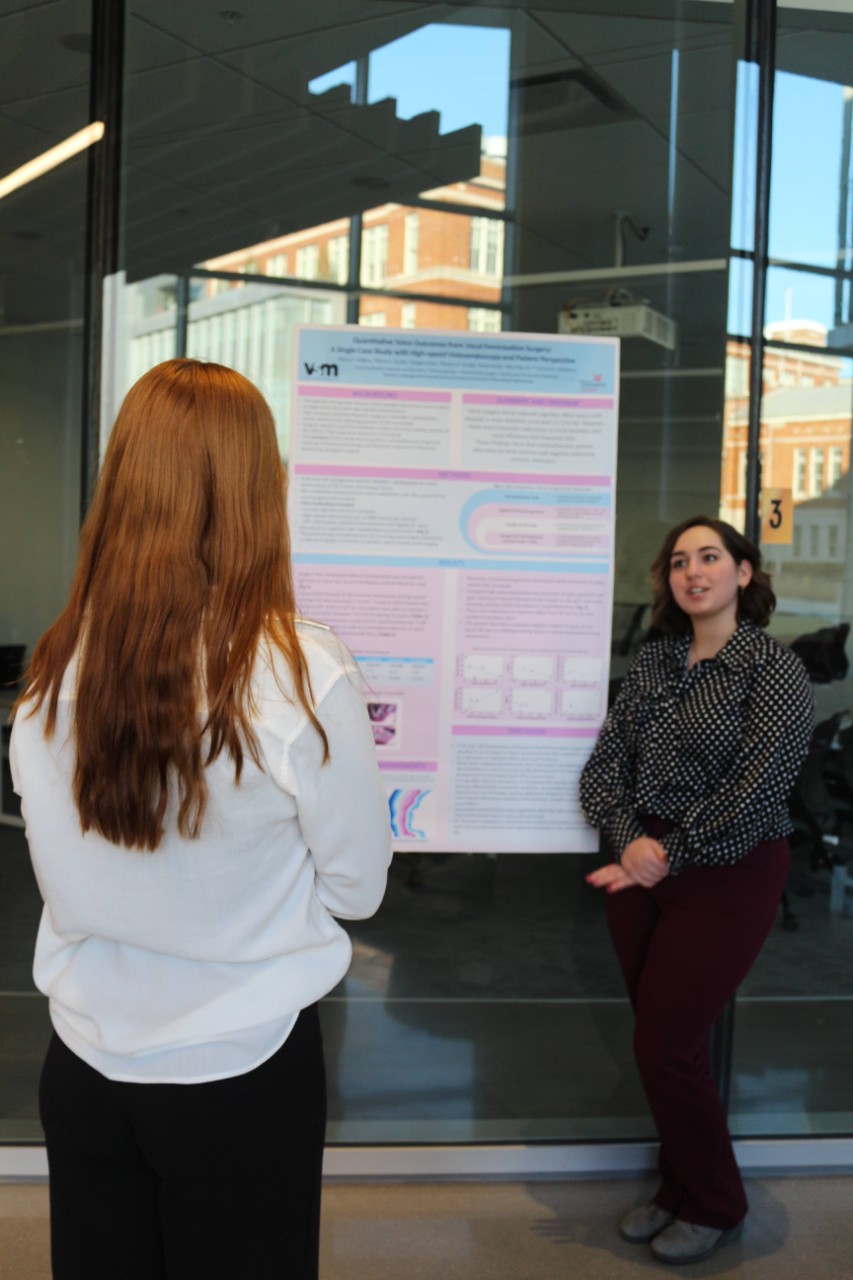 Third-year speech language hearing sciences student Mary Wilkens, presents her research. 