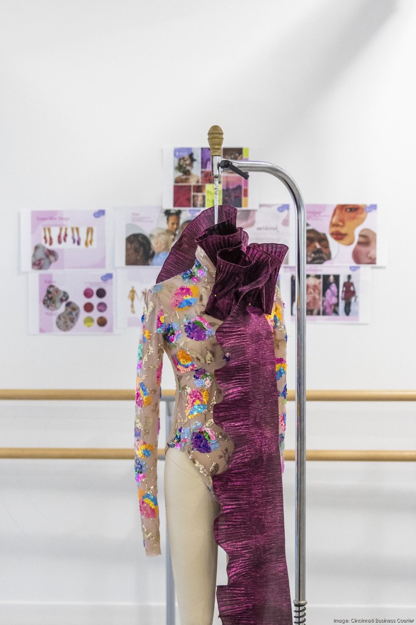 Asha Ama Bias-Daniels’ couture costume for “Bloom” features a mesh bodysuit embellished with sequins and a pleated, twisted scarf.