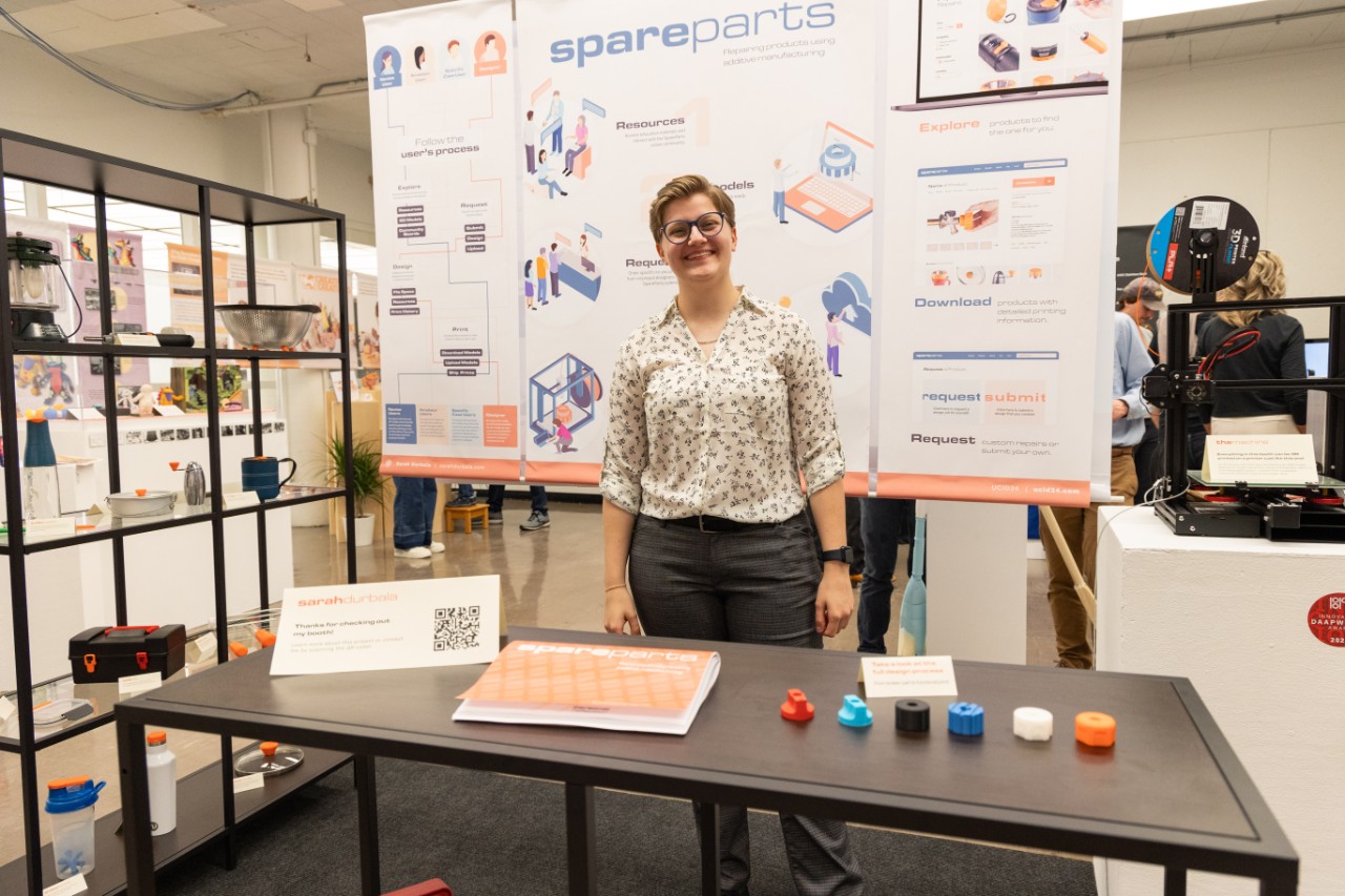 Sarah Durbula, Industrial Design senior smiling with her award winning capstone project.