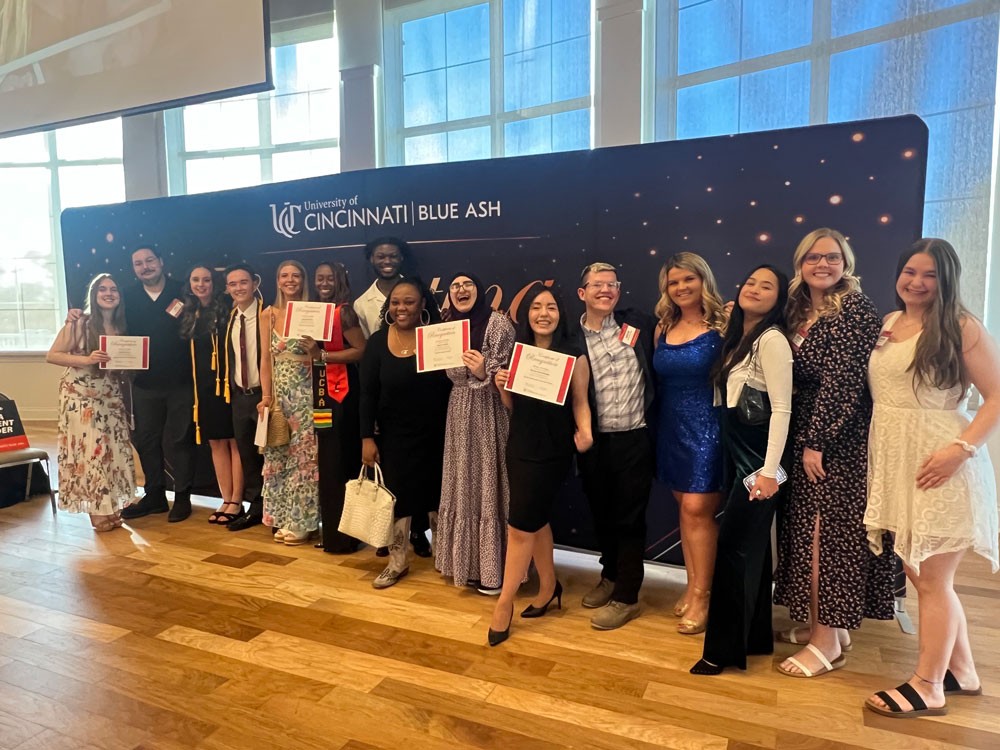 Several students pose with their award certificates during the Celebrating the Best reception