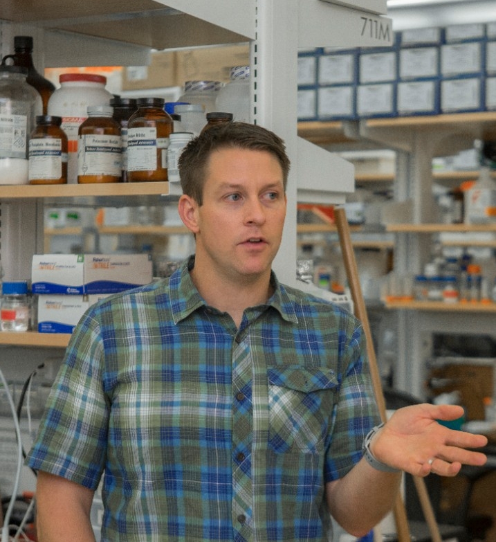 University of Cincinnati assistant professor Joshua Benoit spoke about their Tick research in Benoit lab at Rieveschl. UC/Joseph Fuqua II