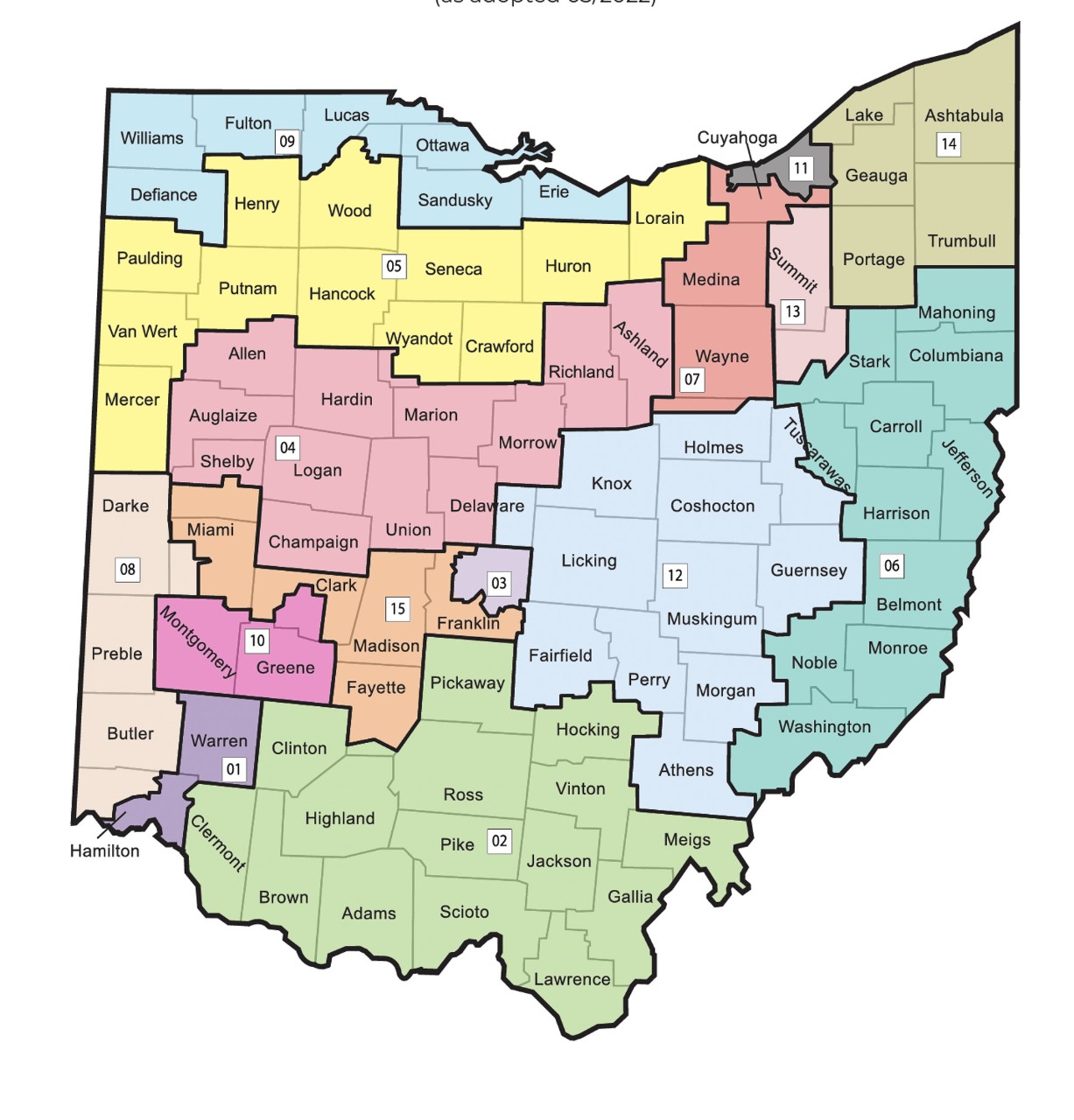 Map of Ohio's congressional districts.