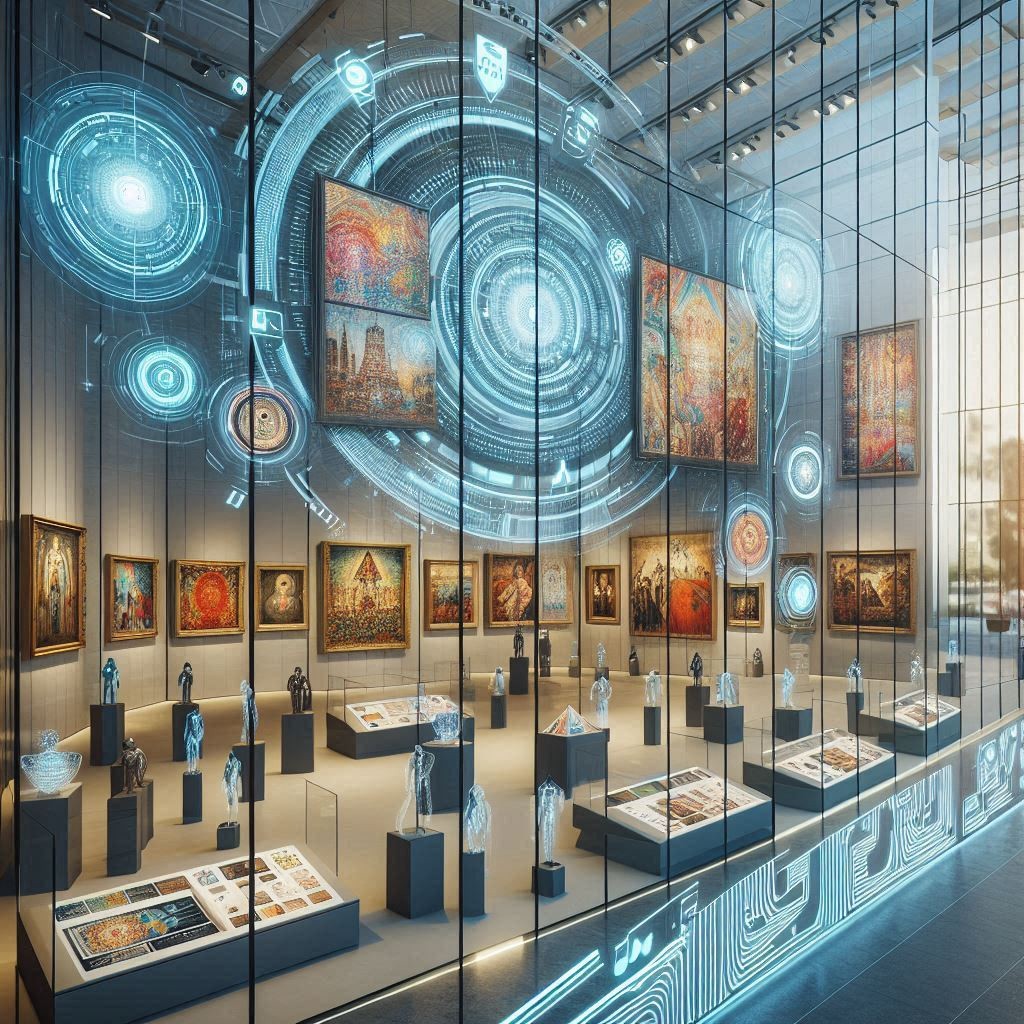 AI-generated art of an art gallery created using Bing Image Creator 5. 