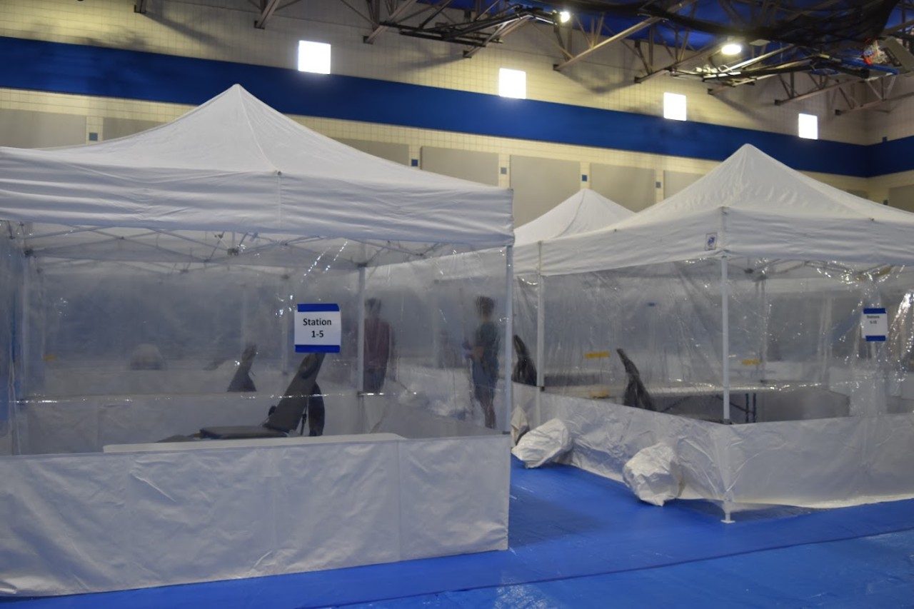 medical tents in gymnasium