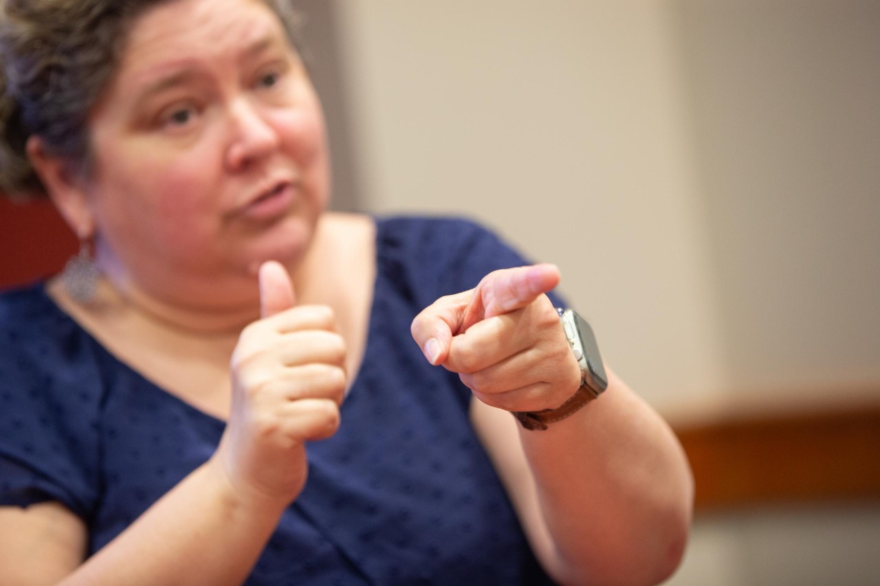 UC students Juliette Laracuente-Huebner and Brandon Mueller were taking different sessions of Deanna Herbers American Sign Language (ASL) course when they discovered they were cousins.