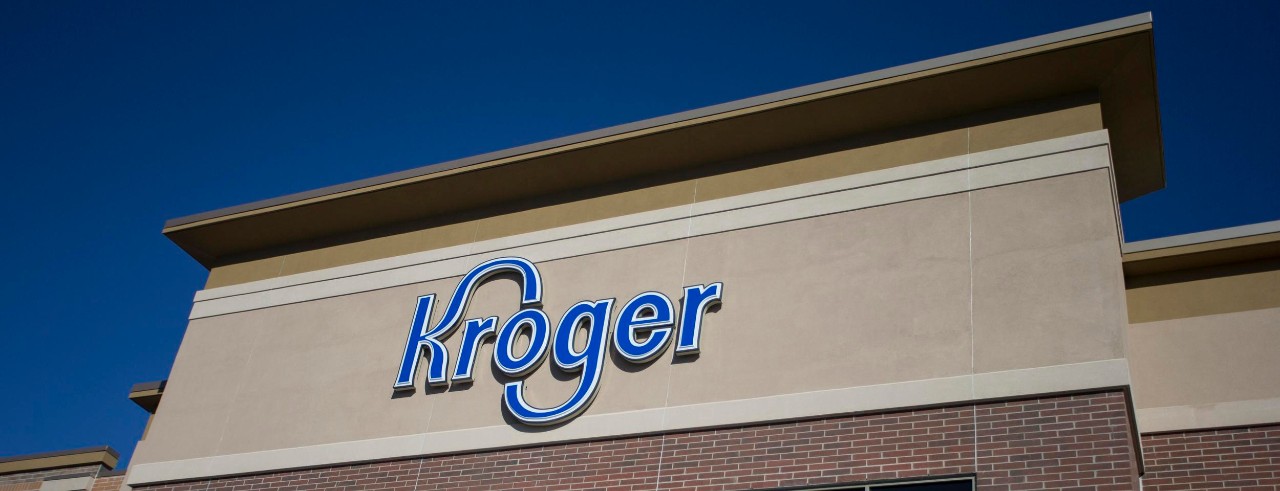 The exterior of a Kroger store.