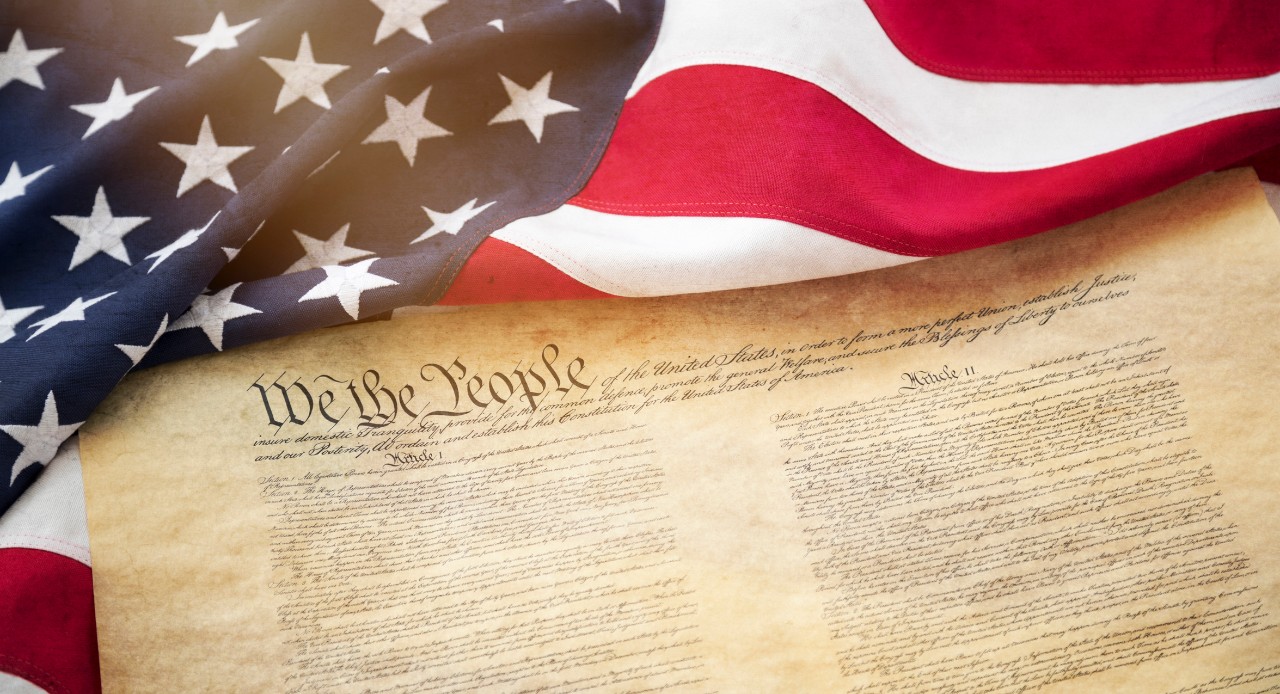 American Flag and Preamble to the United States Constitution