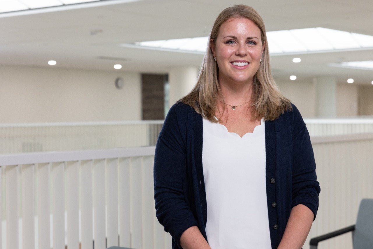 Headshot photo of Megan Johnstone standing in the Blood Cancer Healing Center