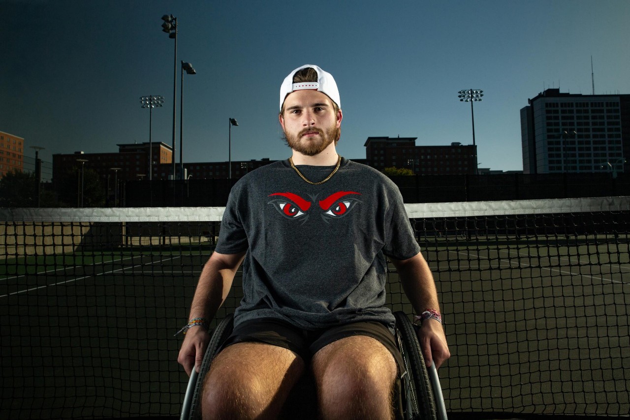 Jacob Counts, UC's Adaptive Athletics Coordinator, with UC's adaptive sports athletes. From left, Seth Miller, Jaime Mazzi, Jacob Counts, Logan Cover.