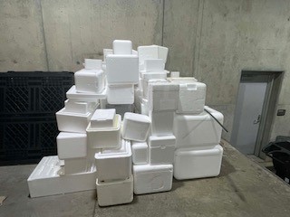 Piles of styrofoam coolers