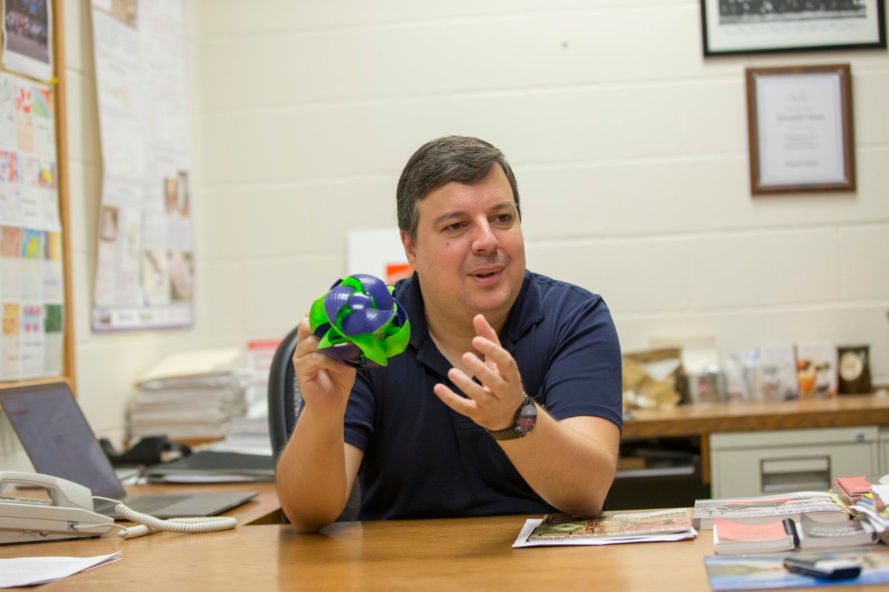 University Cincinnati Alexandre B. Sousa, Ph.D. assistant professor shown here in his office and Lab at Geo-Physics building. UC/Joseph Fuqua II 