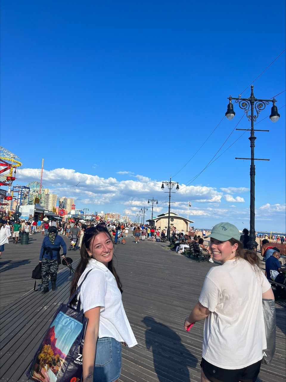 Two female students, Clara Weber and Nikara Schehr, shown walking the streets of New York City