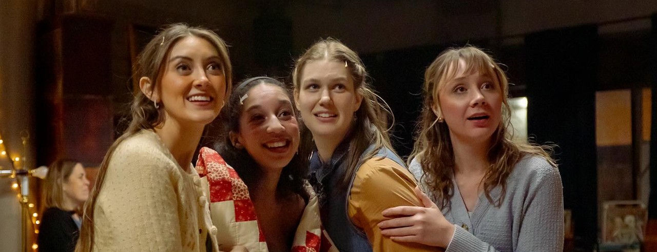 Musical Theatre majors Gracie Parker, Madison Mosley, Kassandra McMillan and Amanda Bishop perform in CCM's February 2024 production of "Little Women," which was presented off campus at Household Books in the Walnut Hills neighborhood of Cincinnati. Photo/Mikki Schaffner