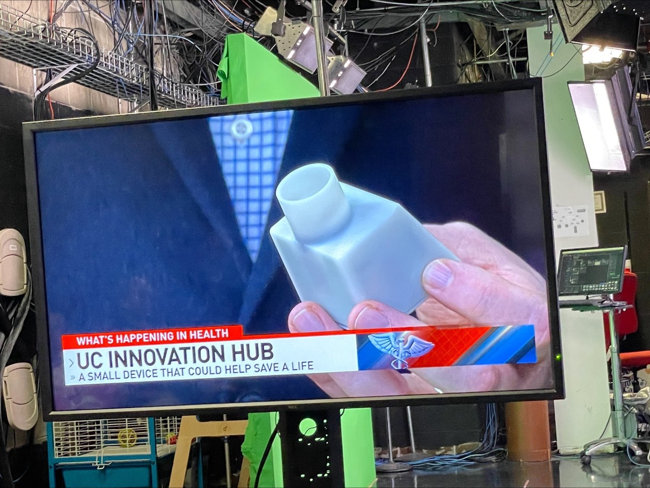 Justin Benoit and Jason McMullan demonstrate the first iteration of Spiritus prototype to reporter.