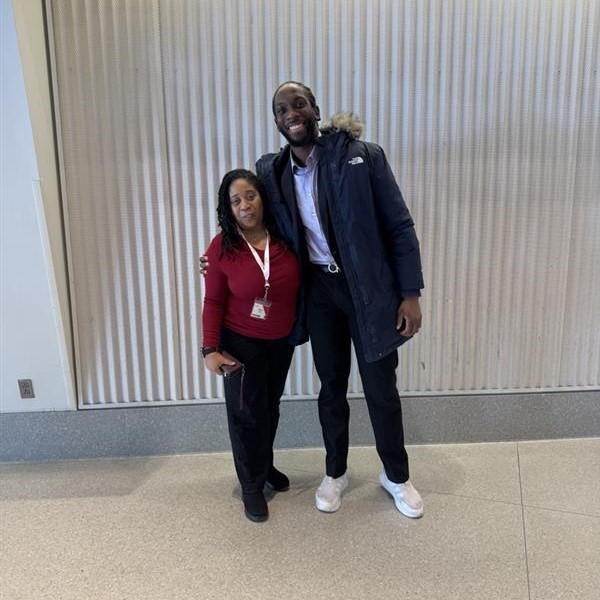 From left Josette Riep, assistant vice president, UC Digital Technology Solutions with student presenter EJ Agoba.