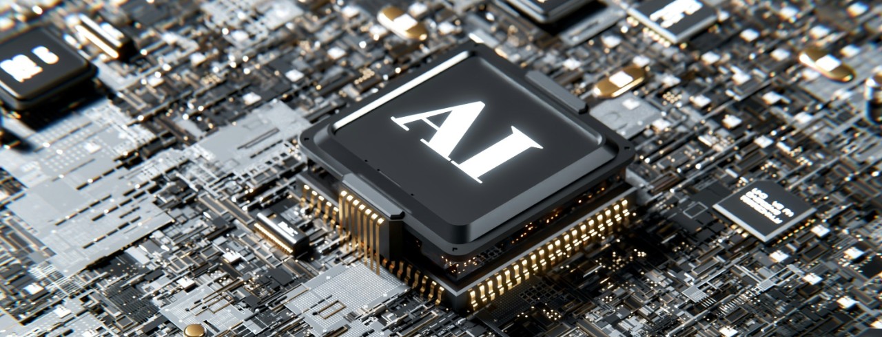 a chip that reads "AI" pictured with other electrical things