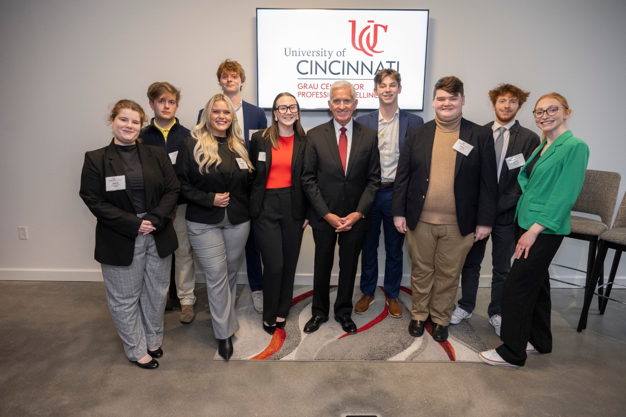 Jim Grau with Lindner students.