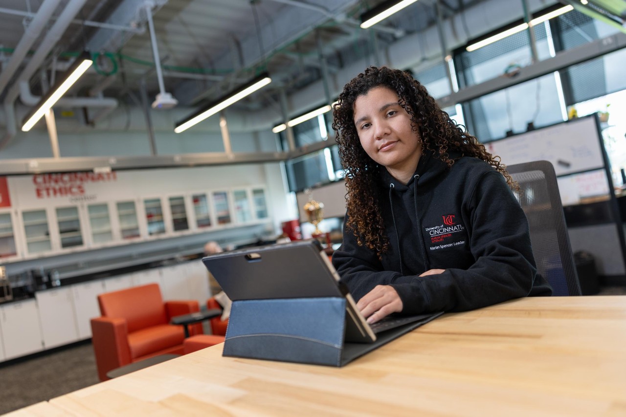 Katelyn Cotton is an intern at the Cincinnati Ethics Center located in the Digital Futures Building, and will be the first Marian Spencer Scholar to graduate.