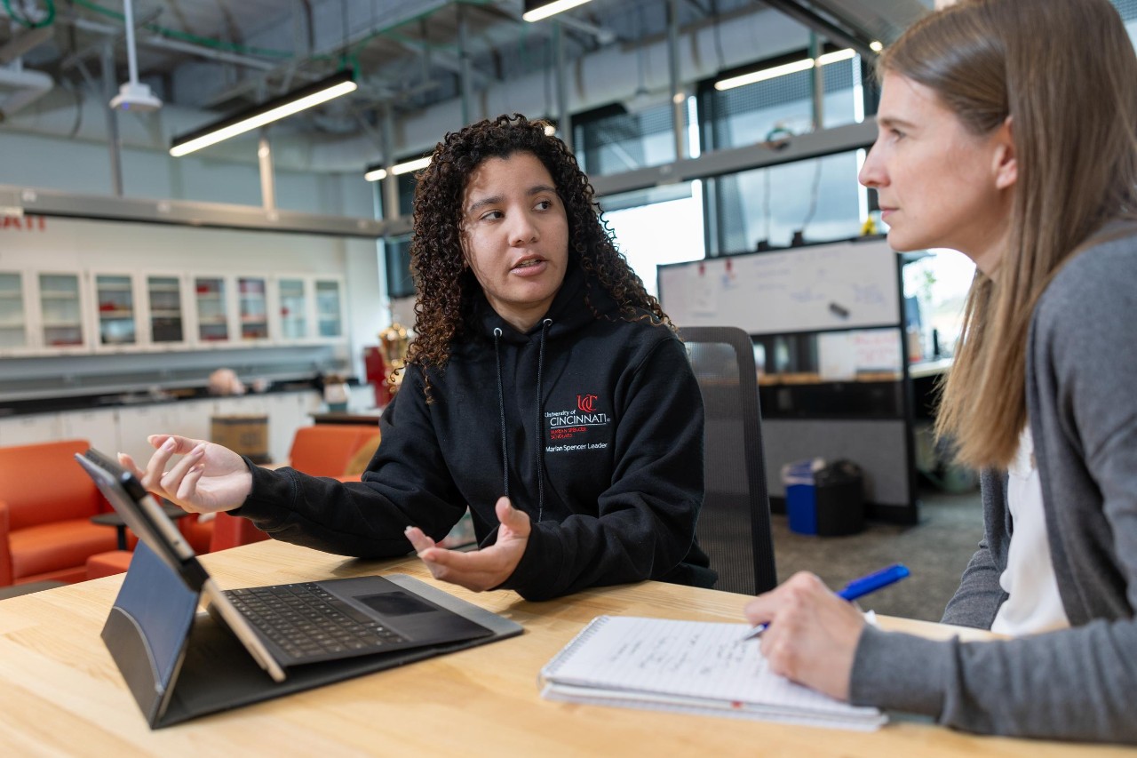 Katelyn Cotton is an intern at the Cincinnati Ethics Center located in the Digital Futures Building, and will be the first Marian Spencer Scholar to graduate.