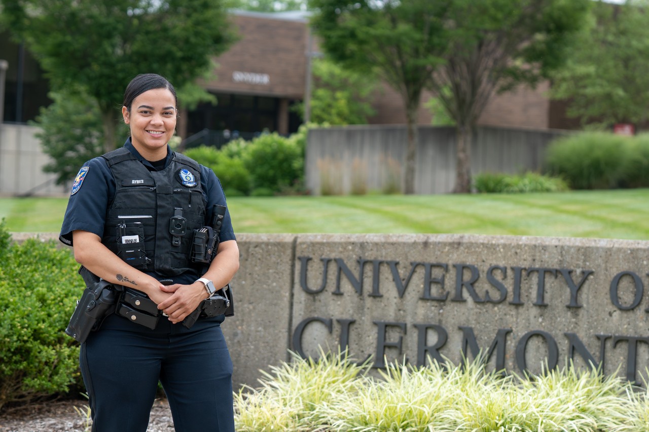 UC Clermont Police Academy graduate Kurtsty Ayers on the college&#39;s campus. 