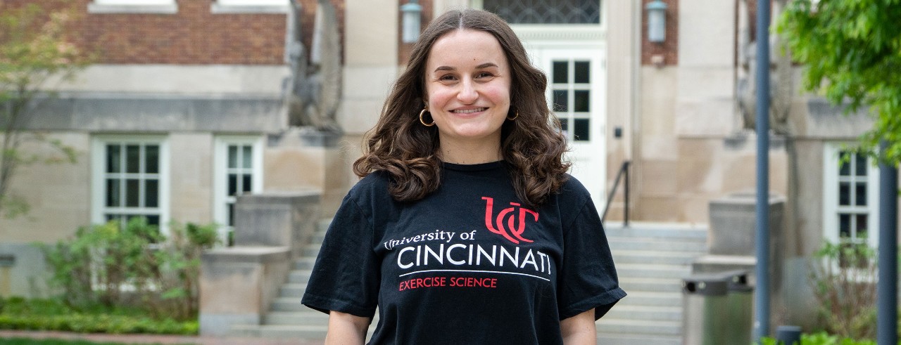 Emma Kalinowski stands outside Teachers-Dyer Complex