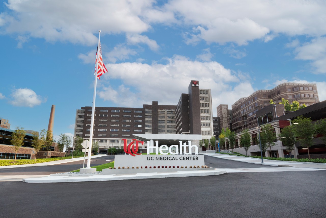 University of Cincinnati Medical Center main entrance with UC Health sign