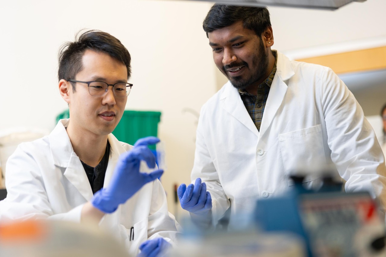 UC College of Engineering and Applied Science Professor Chong Ahn is developing a new test that can measure stress hormones from saliva.Also pictured:Doctoral student Heeyong JangDoctoral student Supreeth Setty (beard)Master's student Varsha Lingam