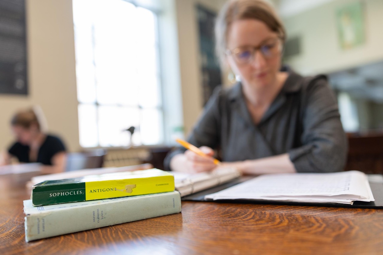UC Assistant Professor of Classics Anna Conser is studying the music behind the language of Greek tragedies. She examined the pitch accents of the chorus of tragedies such as Antigone to learn how the chorus might have performed this tale by Sophocles nearly 2,500 years ago.