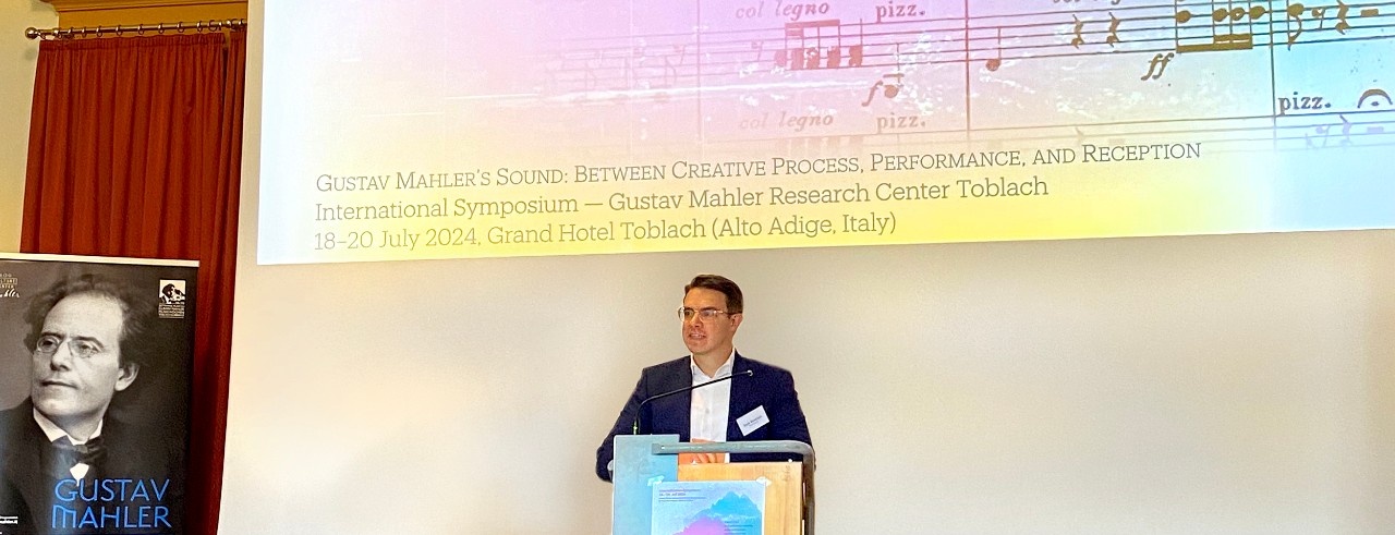 Incoming CCM faculty member Sam Reenan presenting his research on the music of Gustav Mahler at a symposium in Toblach, Italy.