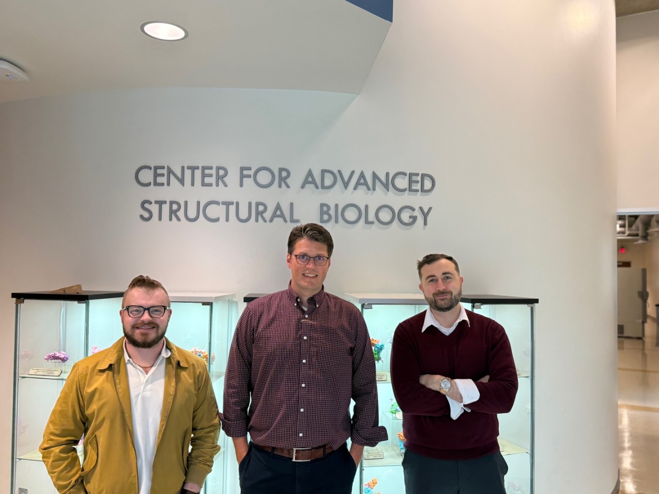 Left to right: Conner Slone, Tom Seegar, PhD,  and Joe Maciag, PhD, at the Center for Advanced Structural Biology 