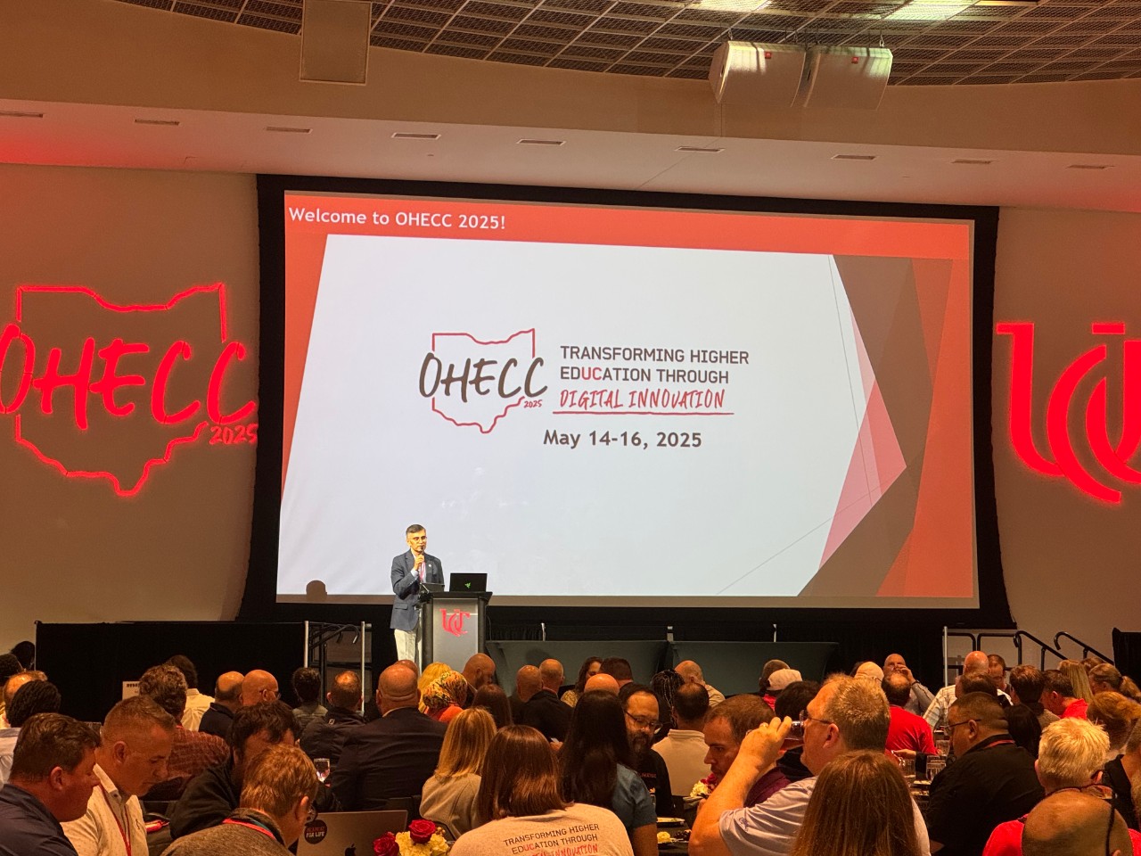 Bharath Prabhakaran, vice president and chief digital officer welcoming guests to the 2025 Ohio Higher Education Computing Council conference