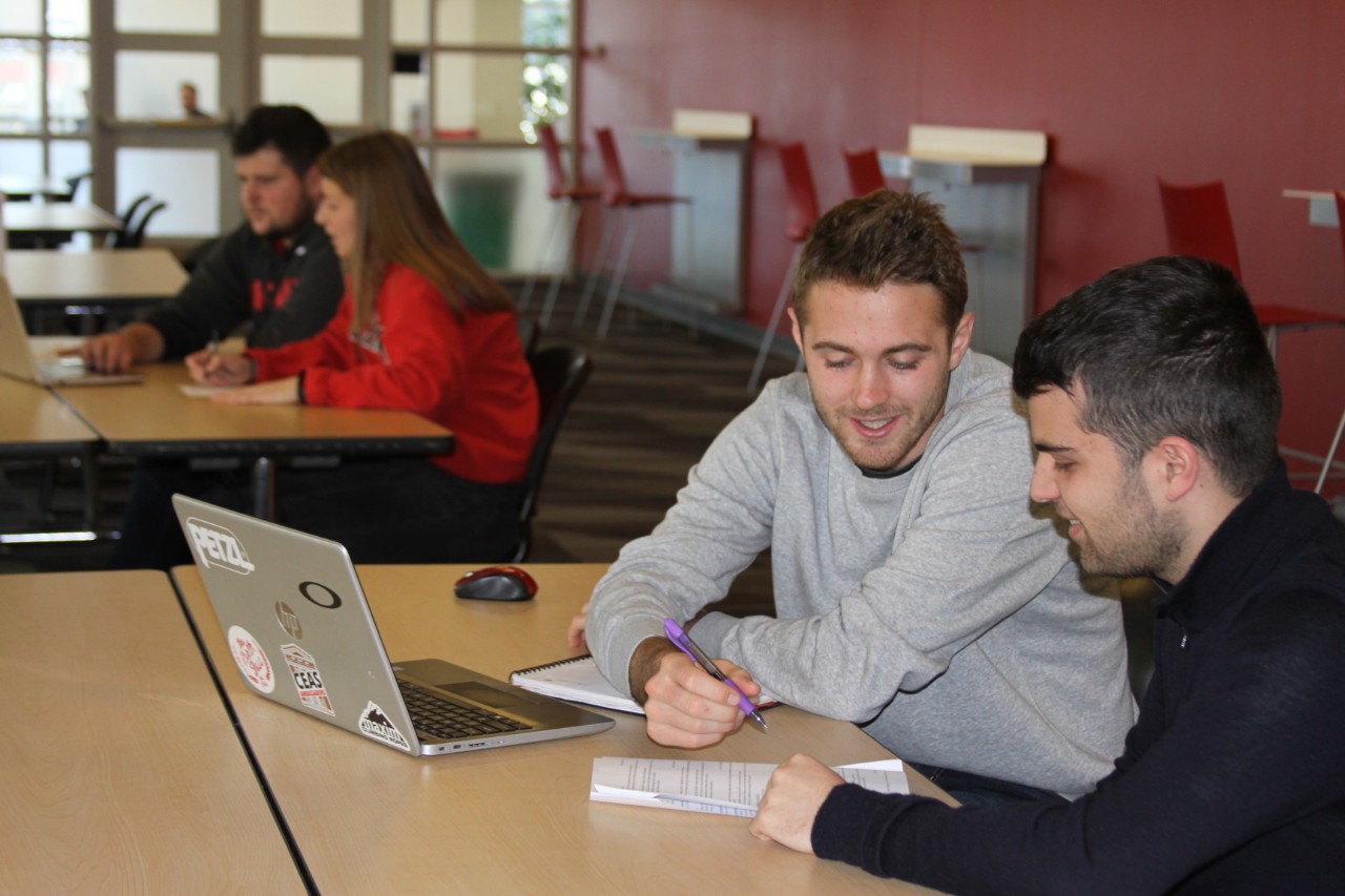 UC Career coach showing student how to plan their career while they sit at a table