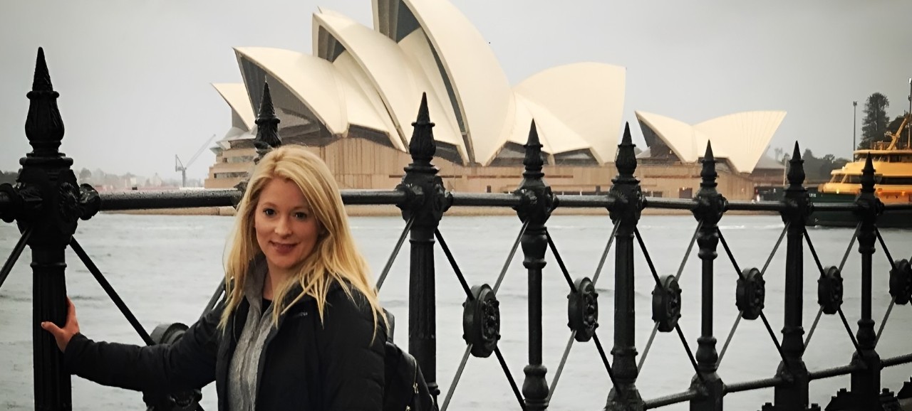 Behtany Jones in front of the Sydney Opera, Australia