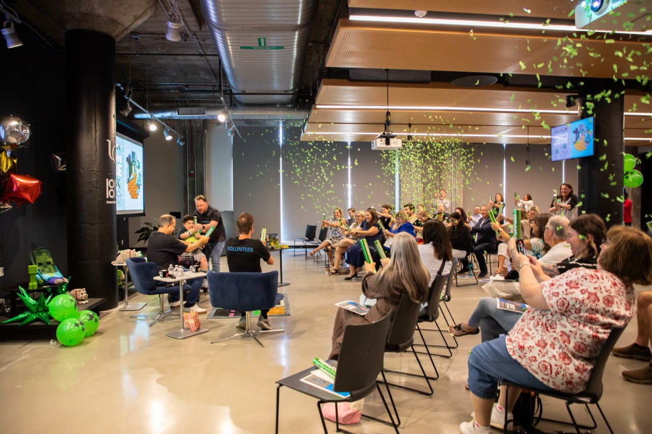 Confetti soars through the air to celebrate Jude's wish coming to life.