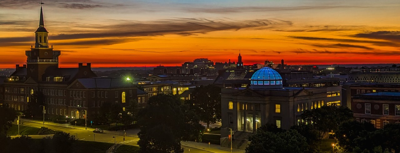 University of Cincinnati campus panorama at dawn