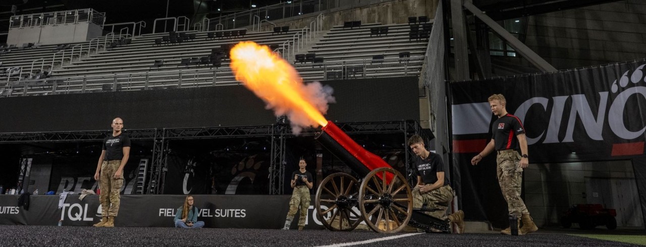 cannon fire marks the start of the UC 9/11 Stair Run